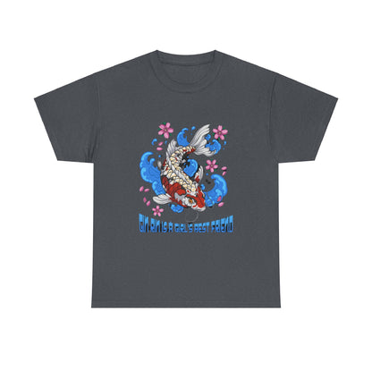 GinRin Is A Girl's Best Friend - Koi Fish Graphic Unisex Heavy Cotton Tee - Artistic Design with Cherry Blossoms