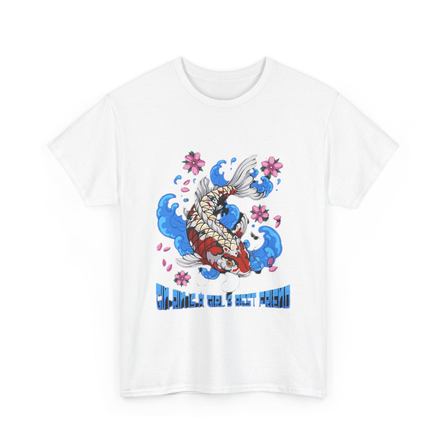 GinRin Is A Girl's Best Friend - Koi Fish Graphic Unisex Heavy Cotton Tee - Artistic Design with Cherry Blossoms