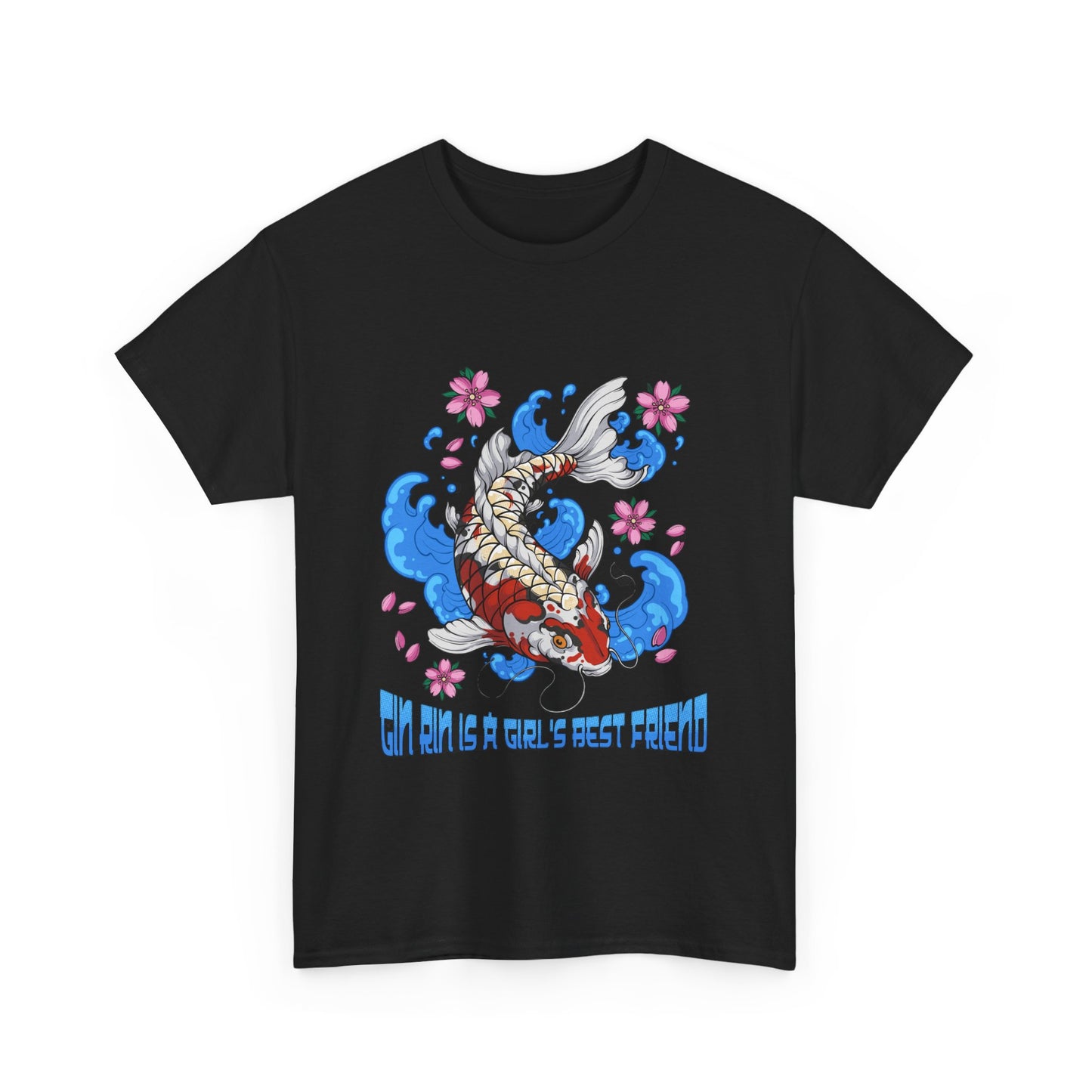GinRin Is A Girl's Best Friend - Koi Fish Graphic Unisex Heavy Cotton Tee - Artistic Design with Cherry Blossoms